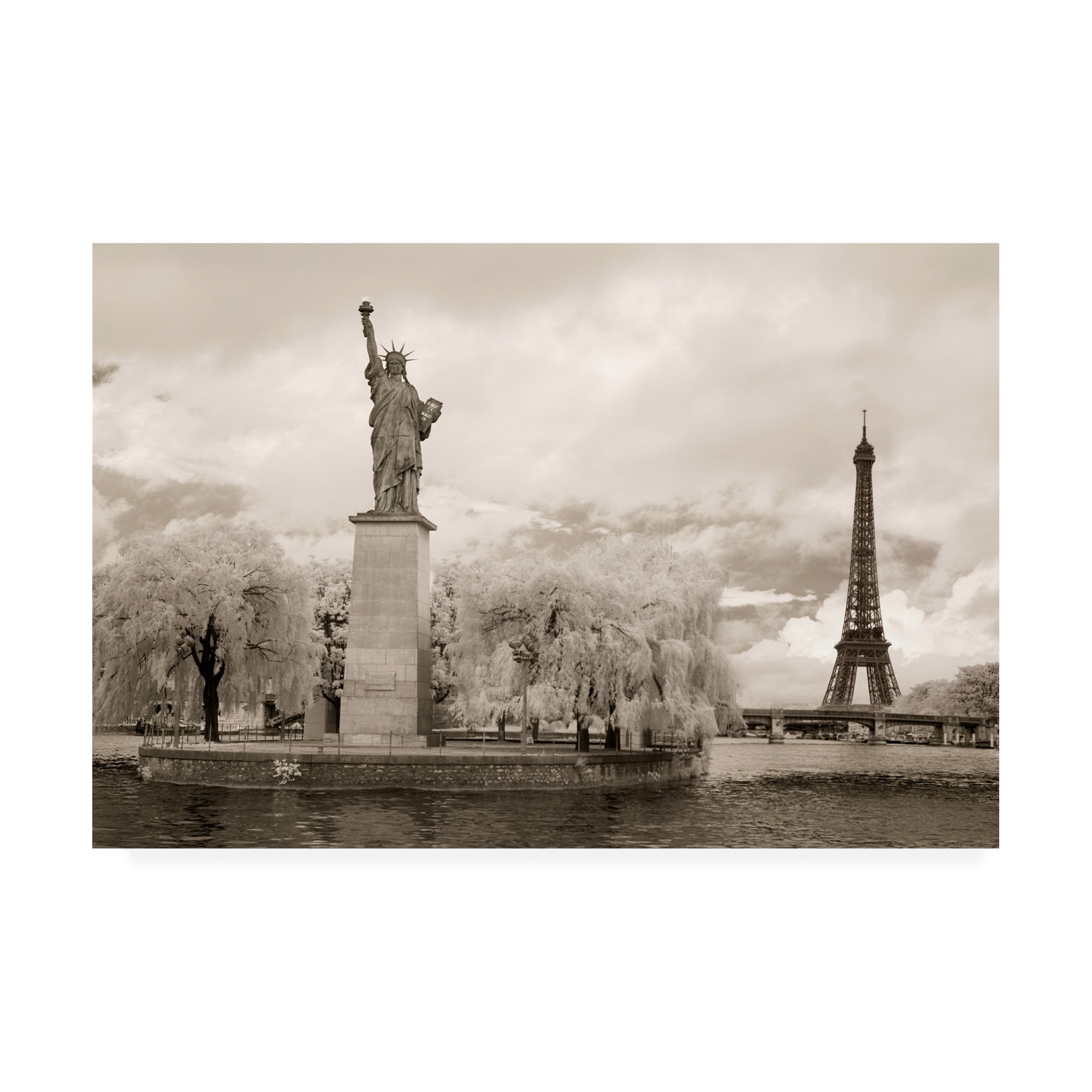Trademark Fine Art 'Liberty And Eiffel Tower Paris France Monotint' Canvas Art by Monte Nagler