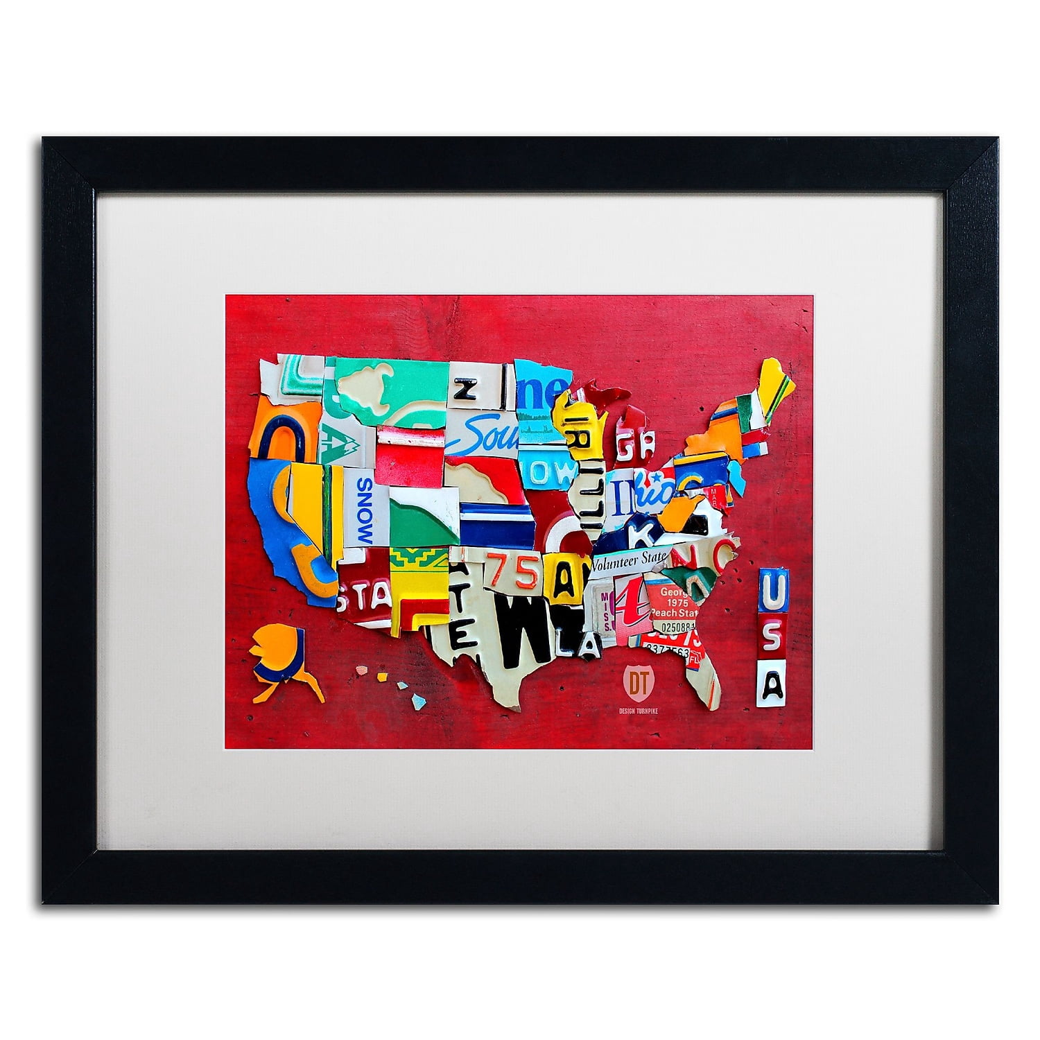 Trademark Fine Art 'License Plate Map Miniature' Canvas Art by Design Turnpike, White Matte, Black Frame