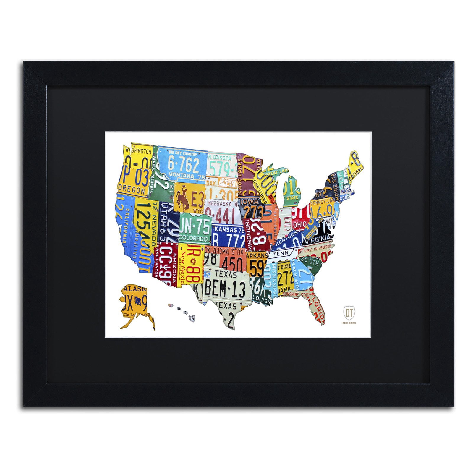Trademark Fine Art 'License Plate Map USA 2' Canvas Art by Design Turnpike, Black Matte, Black Frame