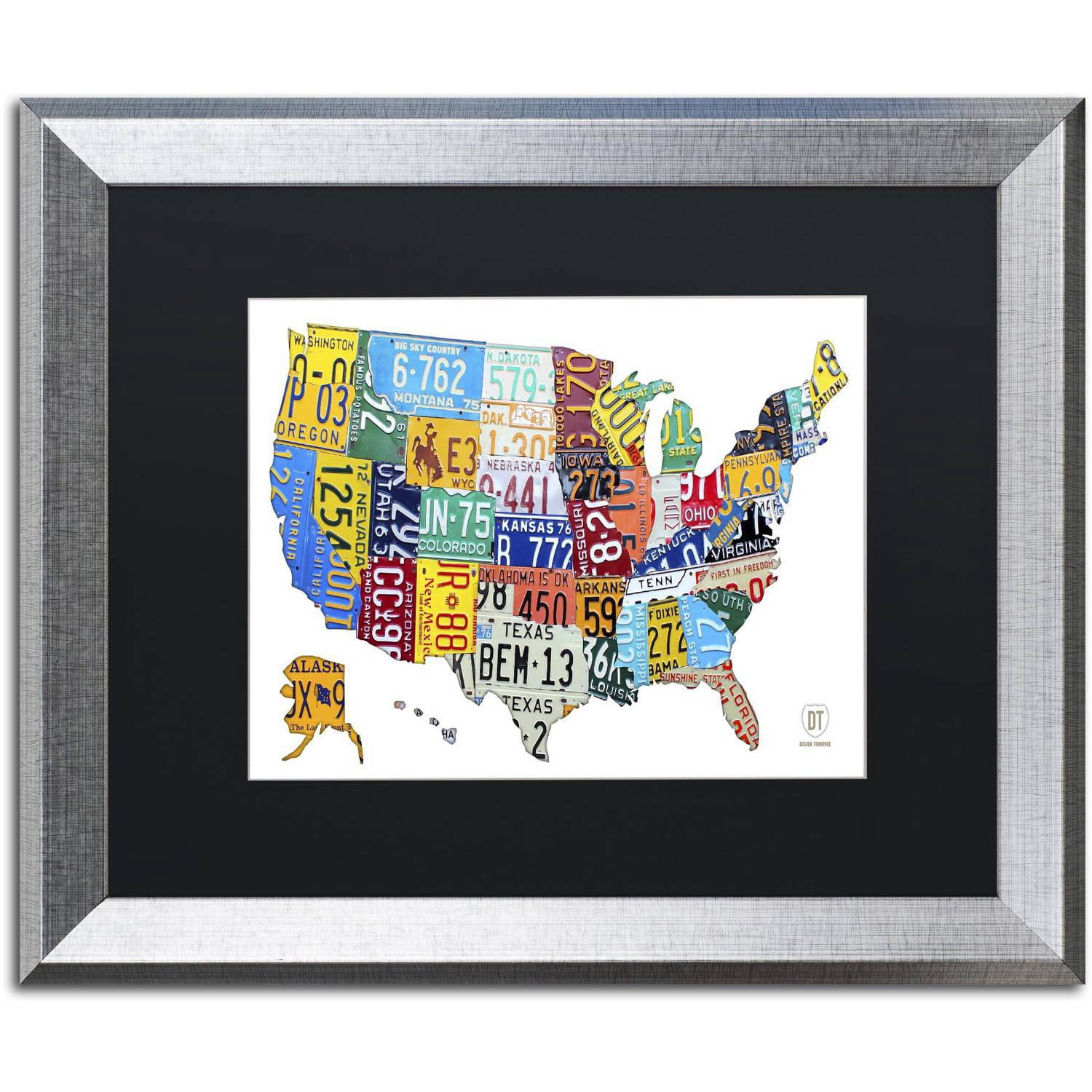 Trademark Fine Art ''License Plate Map USA 2'' by Design Turnpike 16" x 20" Black Matted Silver Frame (886511906631)
