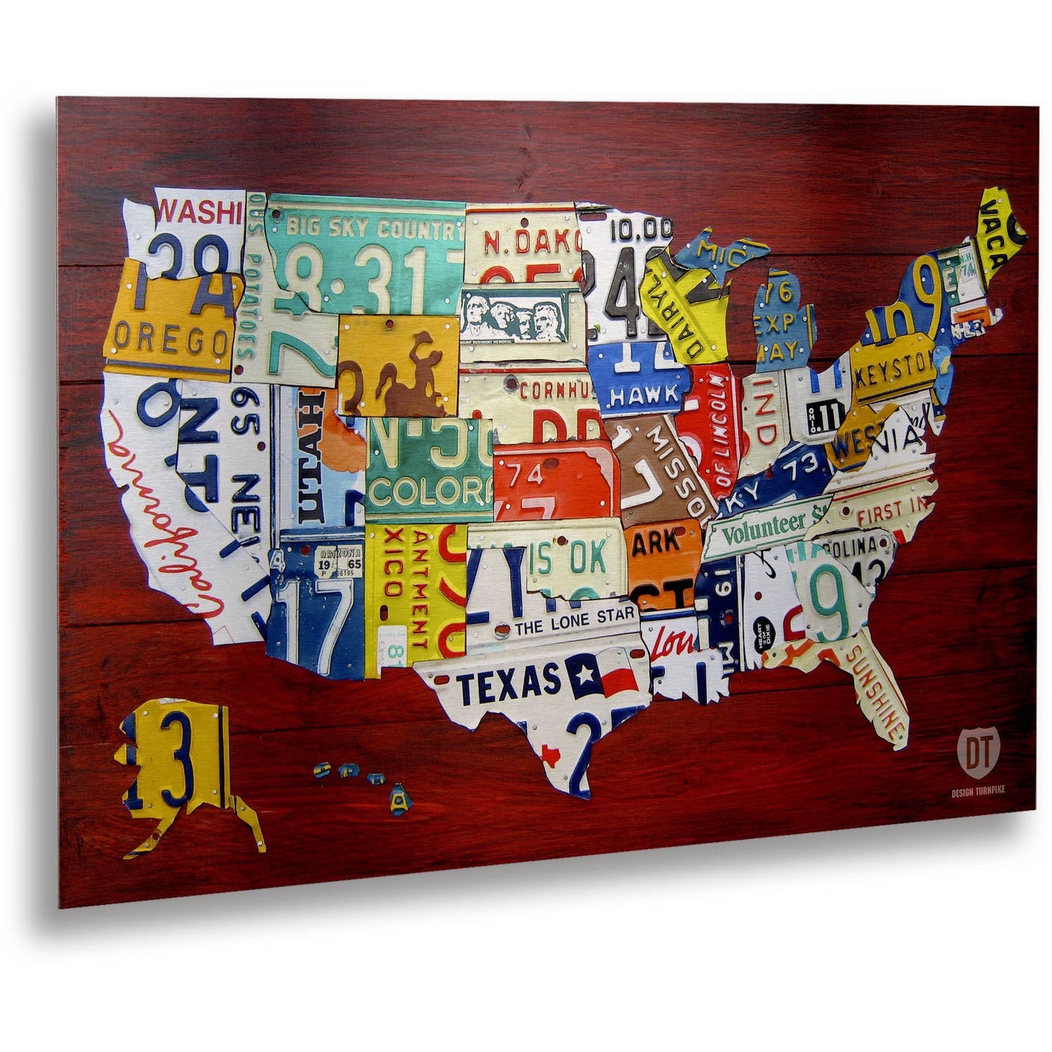 Design Turnpike 'License Plate Map USA' Floating Brushed Aluminum Art