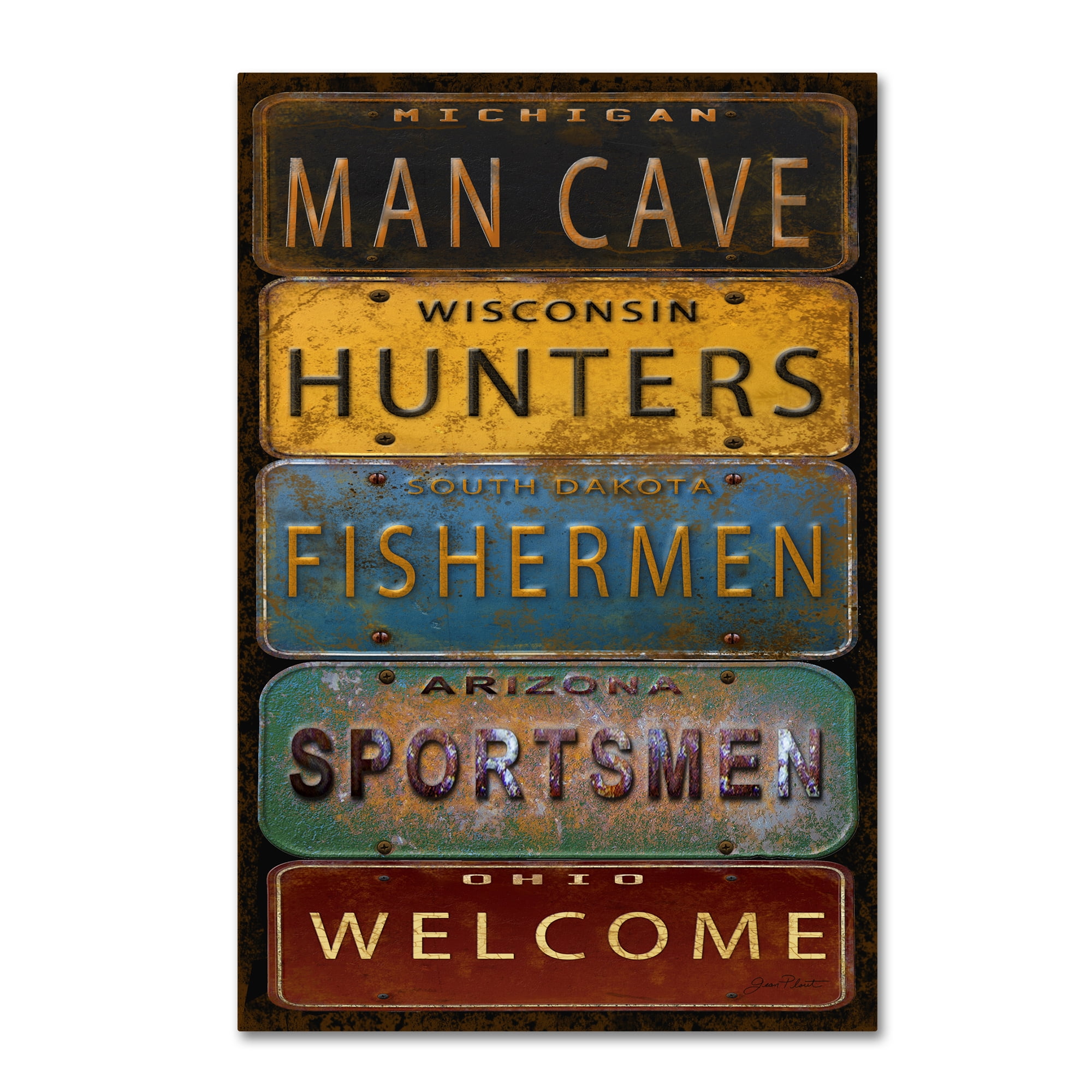 Trademark Fine Art 'License Plates Man Cave' Canvas Art by Jean Plout