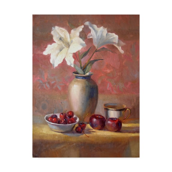 Trademark Fine Art 'Lilies With Plums And Cherries' Canvas Art by Hall Groat Ii