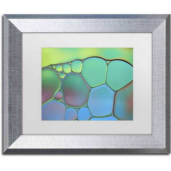 Trademark Fine Art 'Lime Green and Blue Stained Glass' Canvas Art by Cora Niele, White Matte, Silver Frame