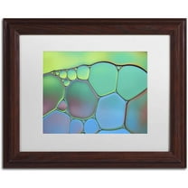 Trademark Fine Art 'Lime Green and Blue Stained Glass' Canvas Art by Cora Niele, White Matte, Wood Frame