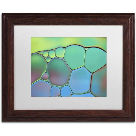 Trademark Fine Art 'Lime Green and Blue Stained Glass' Canvas Art by Cora Niele, White Matte, Wood Frame