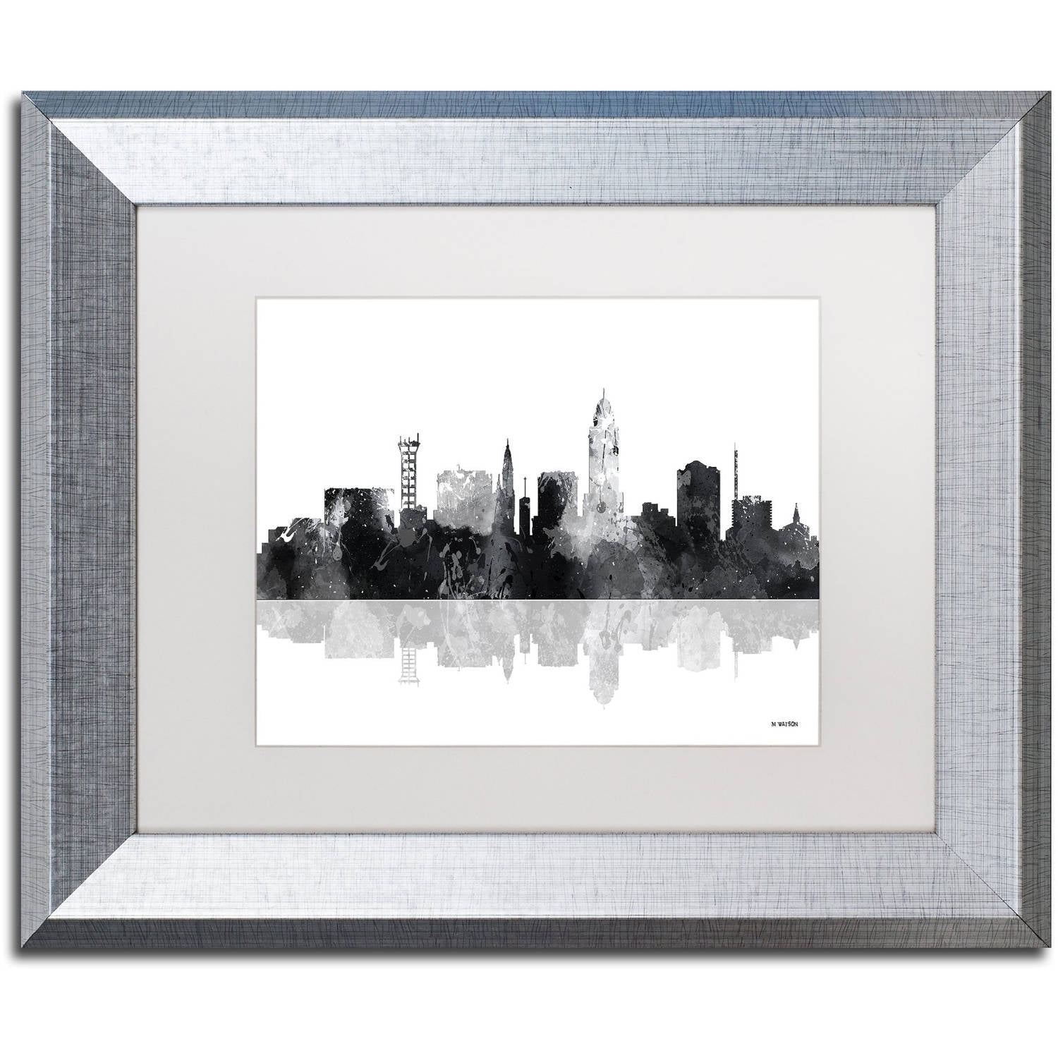 Trademark Fine Art "Lincoln Nebraska Skyline BG-1" Canvas Art by Marlene Watson, White Matte, Silver Frame