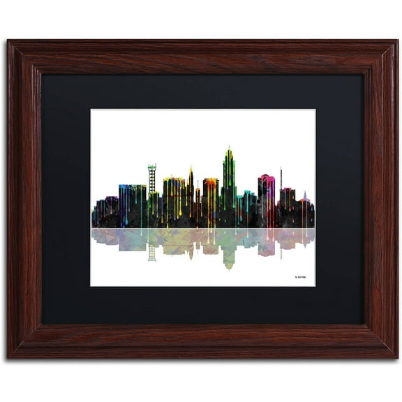 Trademark Fine Art "Lincoln Nebraska Skyline" Canvas Art by Marlene Watson Black Mat, Wood Frame