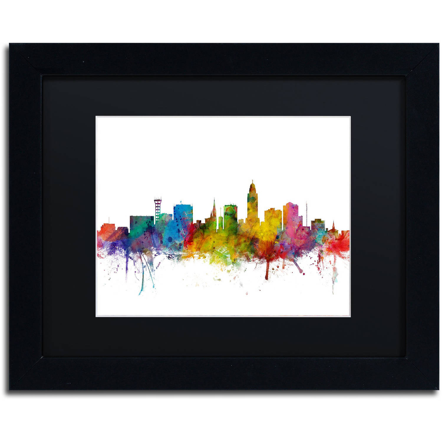 Trademark Fine Art 'Lincoln Nebraska Skyline' Canvas Art by Michael Tompsett, Black Matte, Black