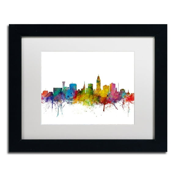 Trademark Fine Art 'Lincoln Nebraska Skyline' Canvas Art by Michael Tompsett, White Matte, Black Frame