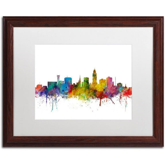 Trademark Fine Art 'Lincoln Nebraska Skyline' Canvas Art by Michael Tompsett, White Matte, Wood Frame