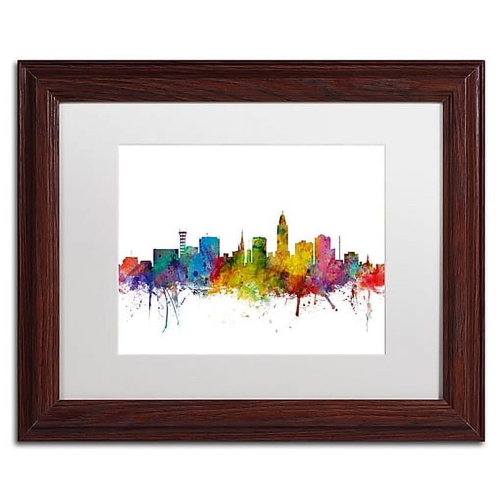 Trademark Fine Art 'Lincoln Nebraska Skyline' Canvas Art by Michael Tompsett, White Matte, Wood Frame