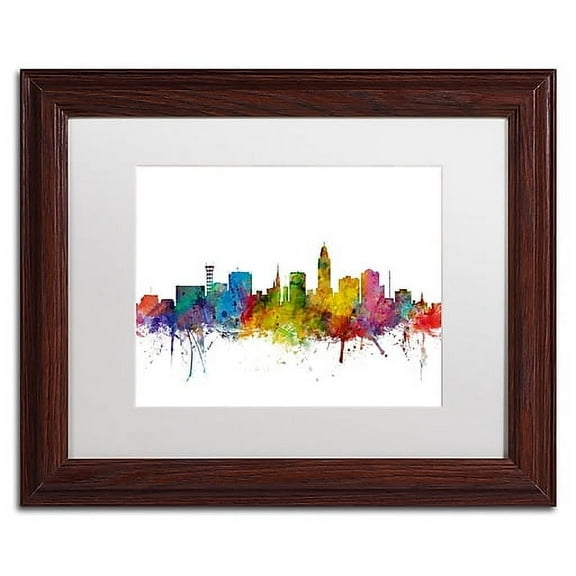 Trademark Fine Art 'Lincoln Nebraska Skyline' Canvas Art by Michael Tompsett, White Matte, Wood Frame