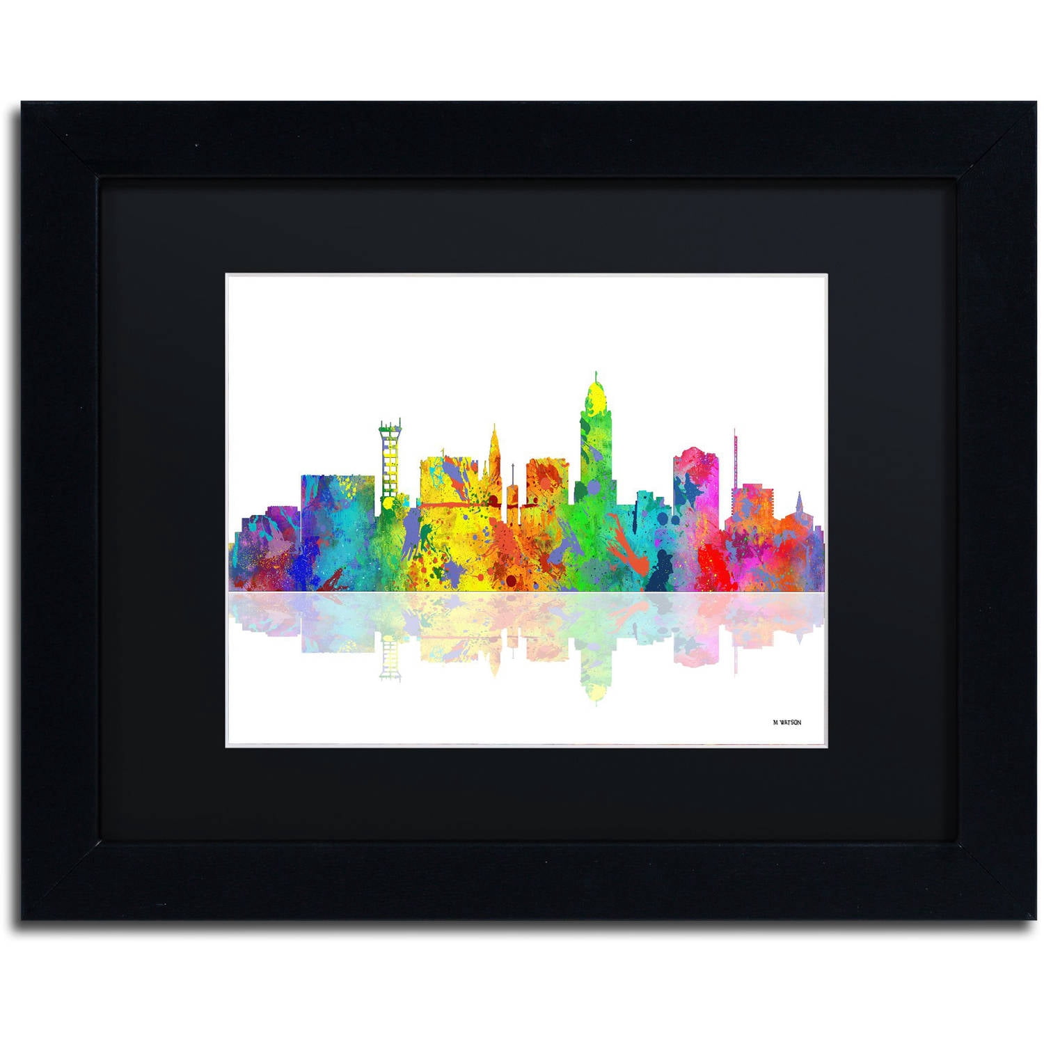 Trademark Fine Art "Lincoln Nebraska Skyline II" Canvas Art by Marlene Watson Black Mat, Black Frame