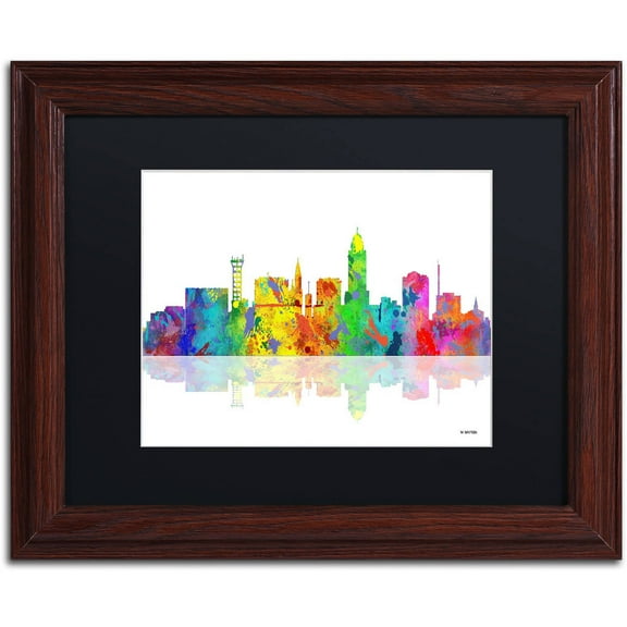 Trademark Fine Art "Lincoln Nebraska Skyline II" Canvas Art by Marlene Watson Black Mat, Wood Frame