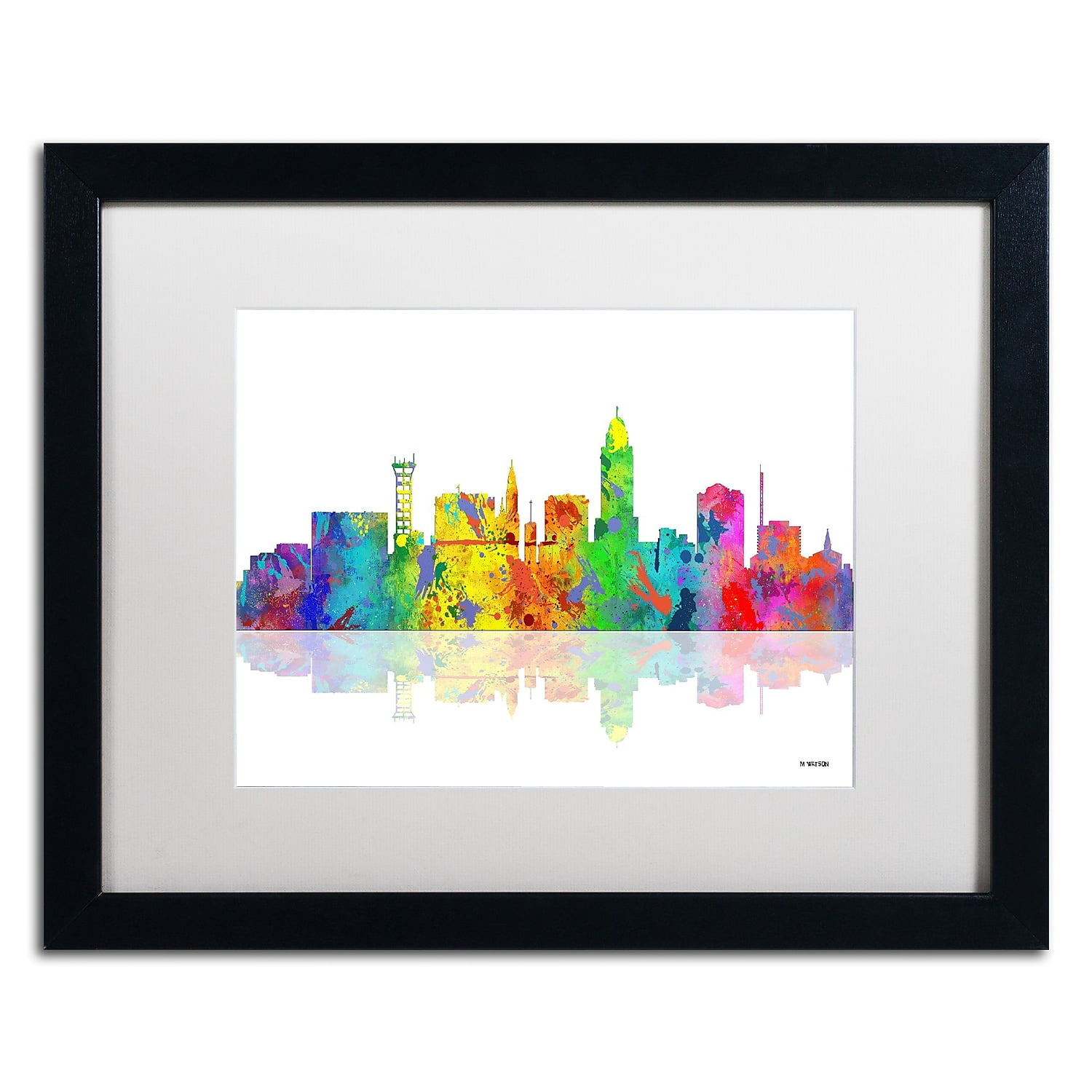 Trademark Fine Art "Lincoln Nebraska Skyline II" Canvas Art by Marlene Watson White Mat, Black Frame
