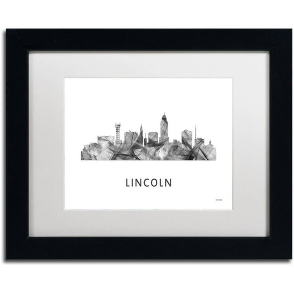 Trademark Fine Art 'Lincoln Nebraska Skyline WB-BW' Canvas Art by Marlene Watson, White Matte, Black Frame