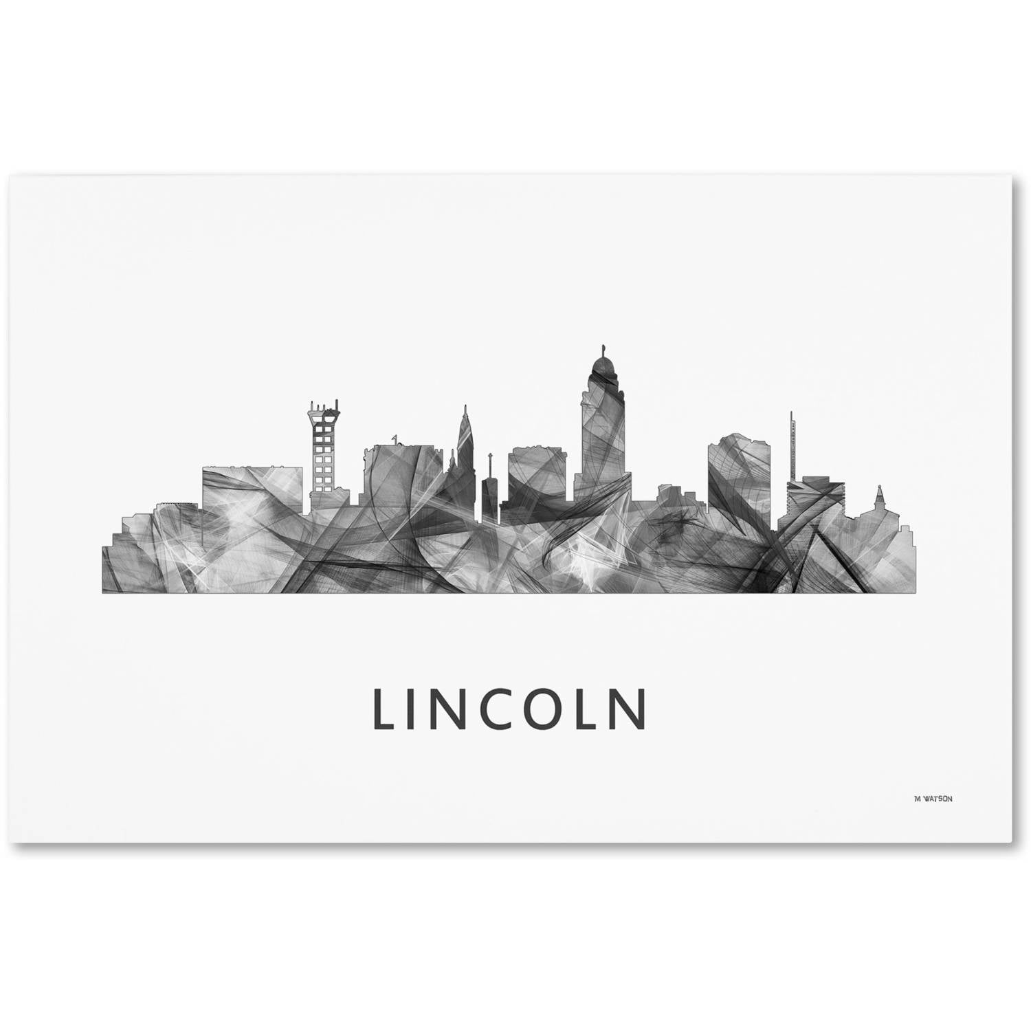 Trademark Fine Art 'Lincoln Nebraska Skyline WB-BW' Canvas Art by Marlene Watson