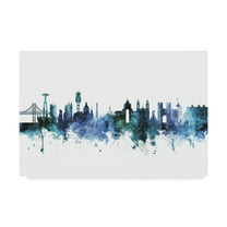 Trademark Fine Art 'Lisbon Portugal Blue Teal Skyline' Canvas Art by Michael Tompsett