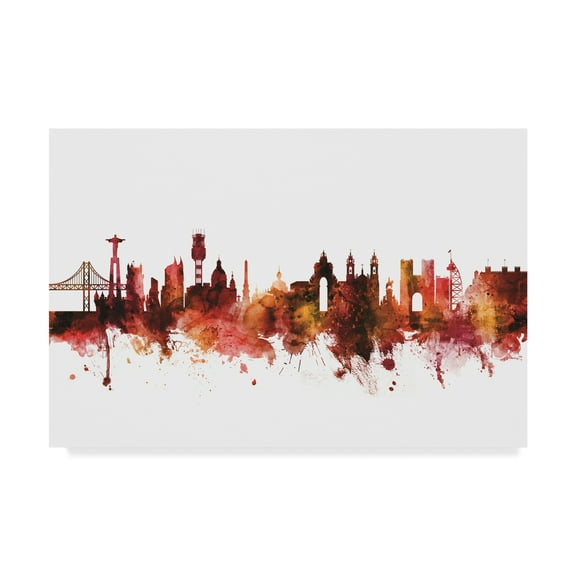 Trademark Fine Art 'Lisbon Portugal Skyline Red' Canvas Art by Michael Tompsett