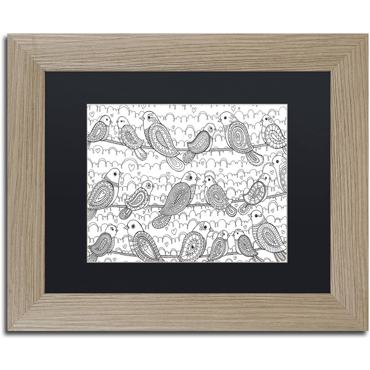 Trademark Fine Art "Little Paisley Birdies" Canvas Art by Hello Angel, Black Matte, Birch Frame