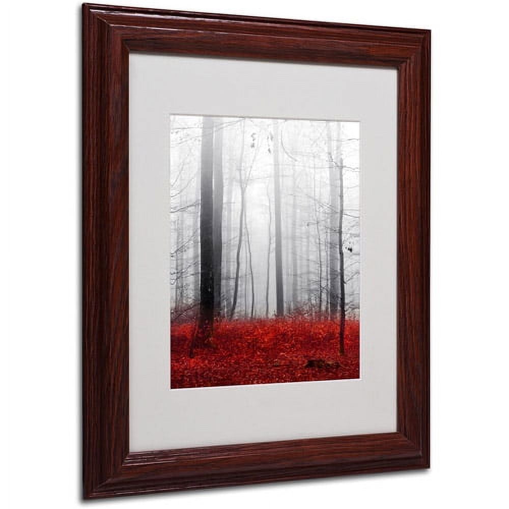 Little Red Carpet Autumn Forest Canvas Art with Antique White Wood Frame