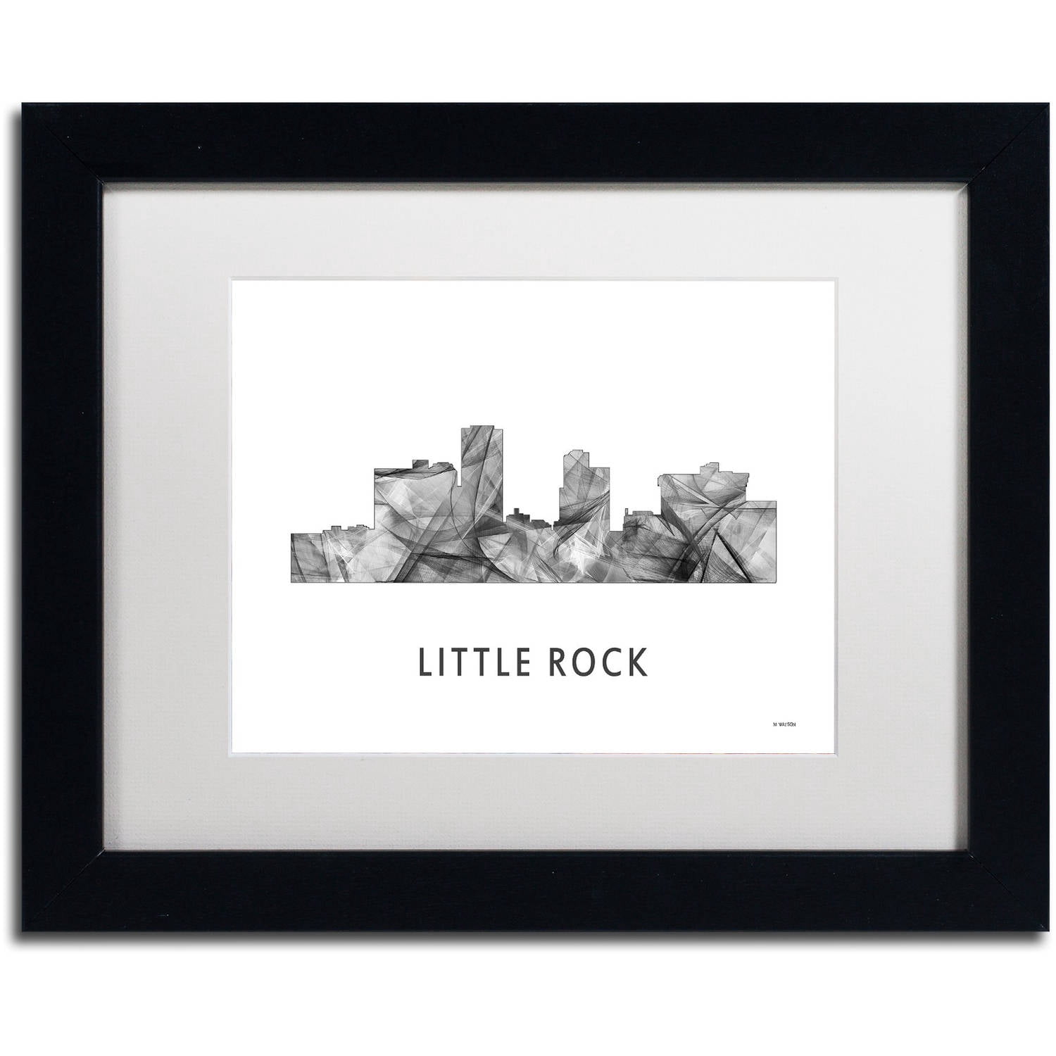 Trademark Fine Art 'Little Rock Arkansas Skyline WB-BW' Canvas Art by Marlene Watson, White Matte, Black Frame