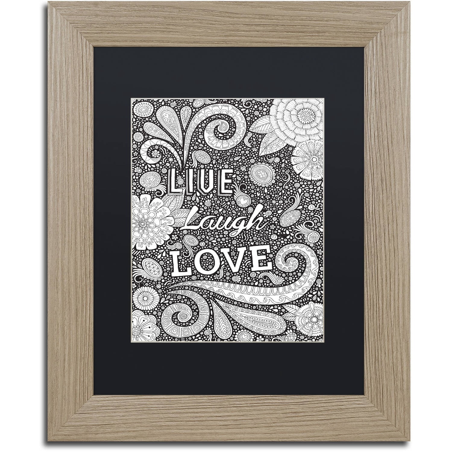 Trademark Fine Art "Live Laugh Love Black" Canvas Art by Hello Angel, Black Matte, Birch Frame