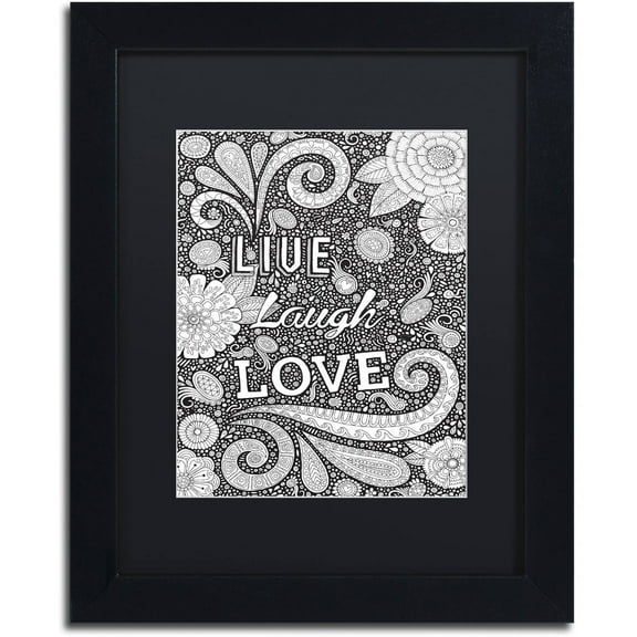 Trademark Fine Art "Live Laugh Love Black" Canvas Art by Hello Angel, Black Matte, Black Frame