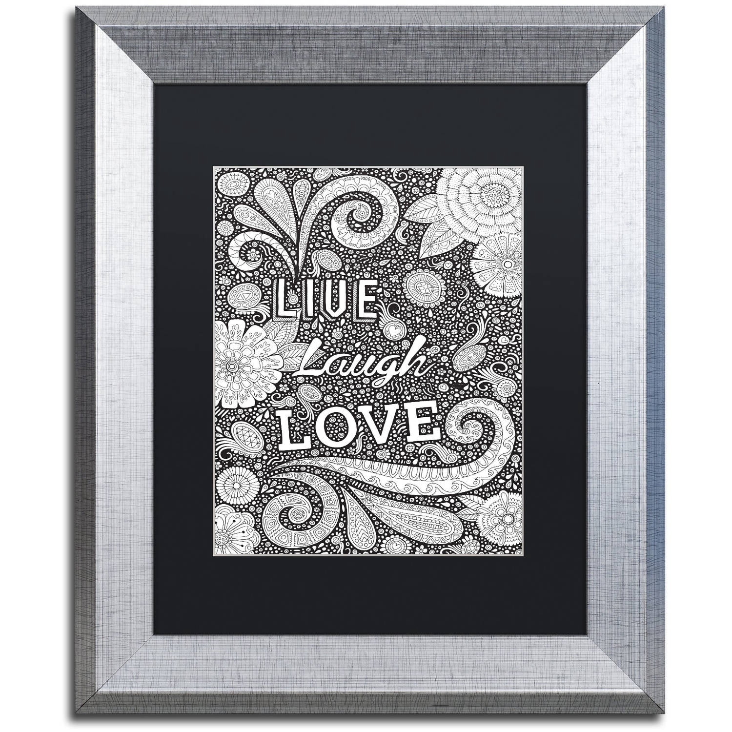Trademark Fine Art "Live Laugh Love Black" Canvas Art by Hello Angel, Black Matte, Silver Frame