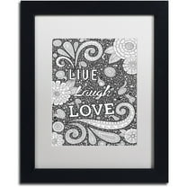 Trademark Fine Art "Live Laugh Love Black" Canvas Art by Hello Angel, White Matte, Black Frame