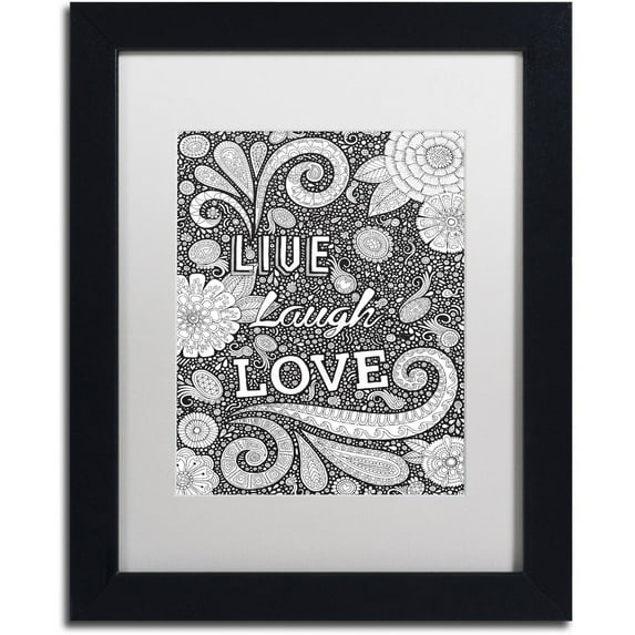 Trademark Fine Art "Live Laugh Love Black" Canvas Art by Hello Angel, White Matte, Black Frame