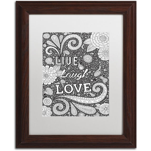 Trademark Fine Art "Live Laugh Love Black" Canvas Art by Hello Angel, White Matte, Wood Frame