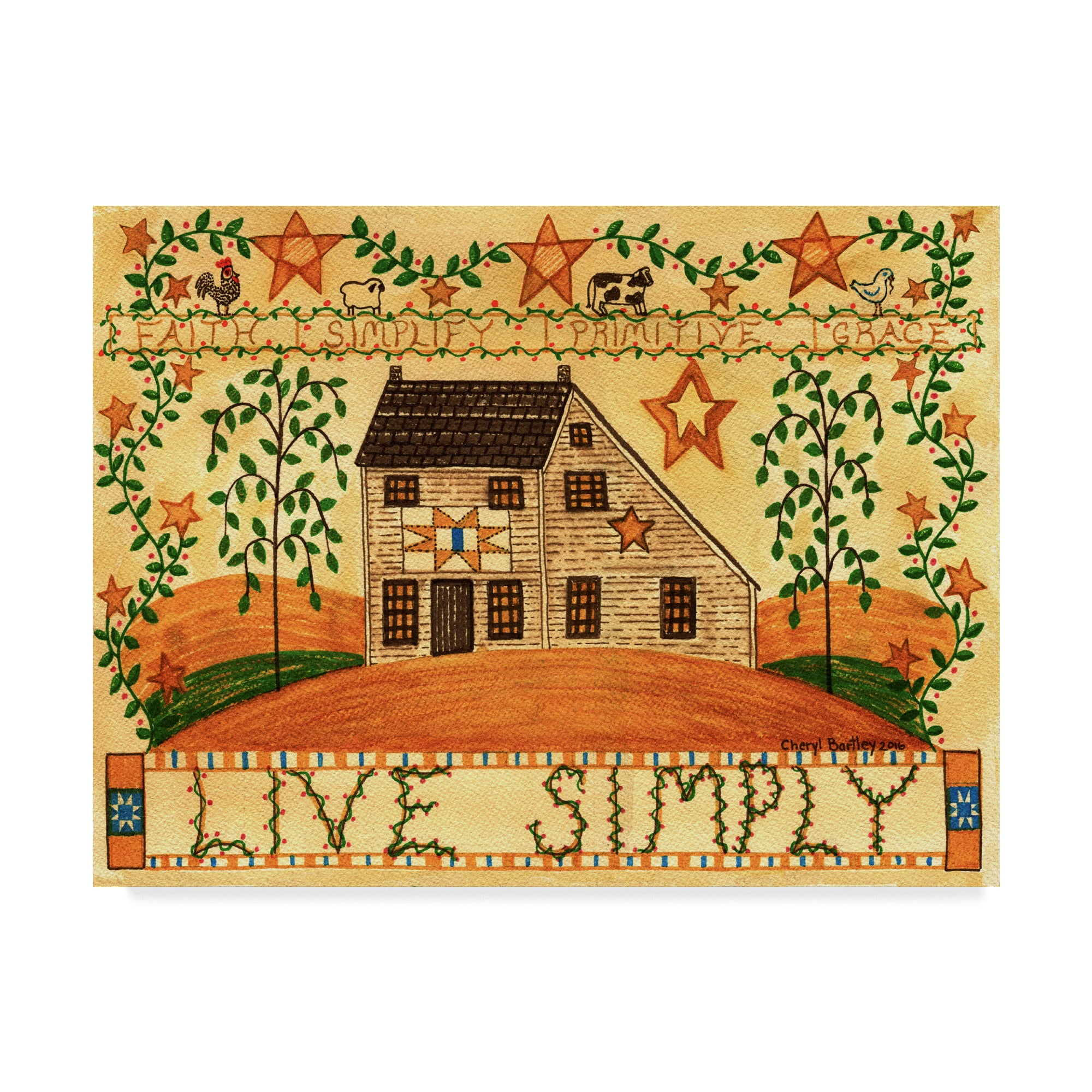 Trademark Fine Art 'Live Simply Folk Art' Canvas Art by Cheryl Bartley