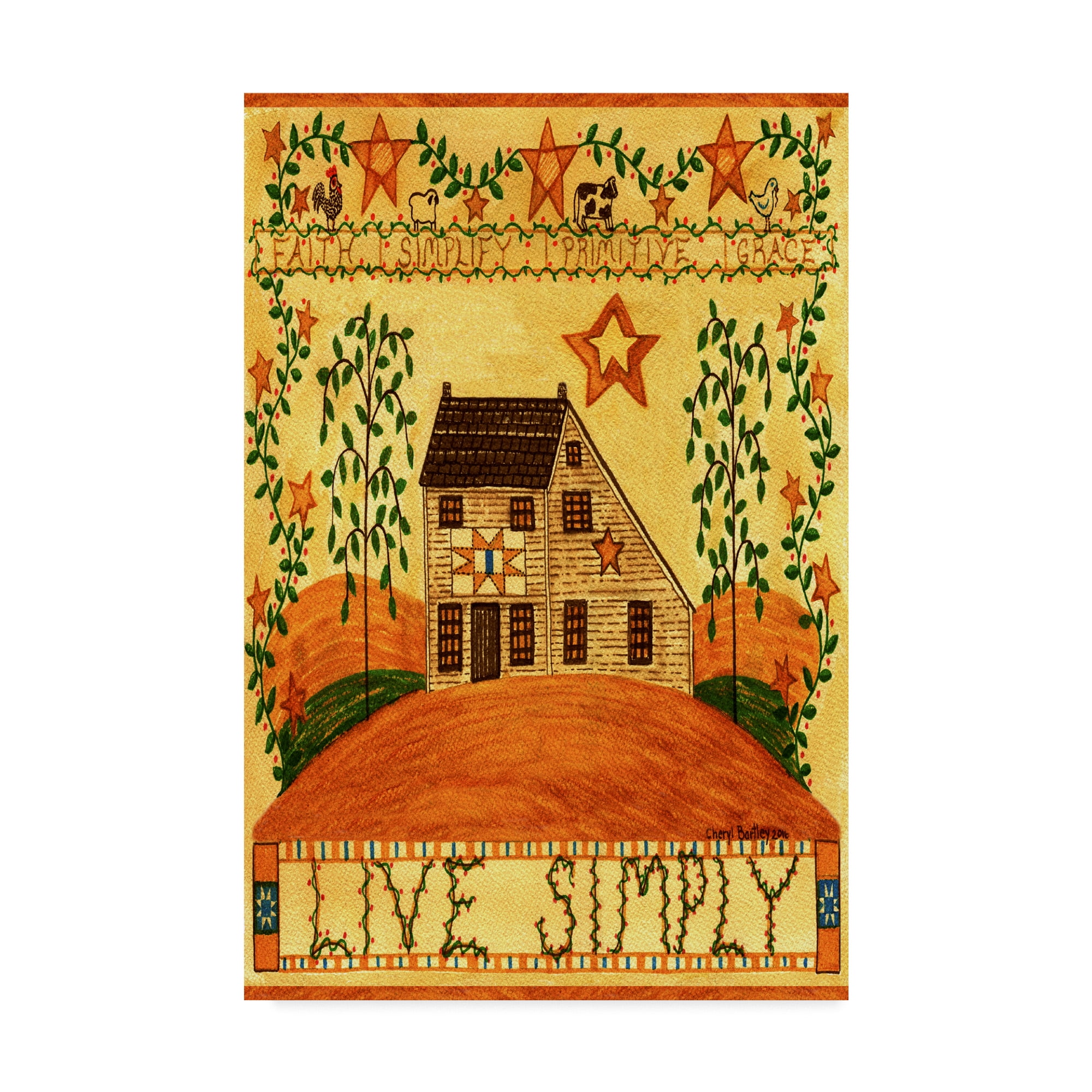 Trademark Fine Art 'Live Simply Folk Art Garden Flag' Canvas Art by Cheryl Bartley