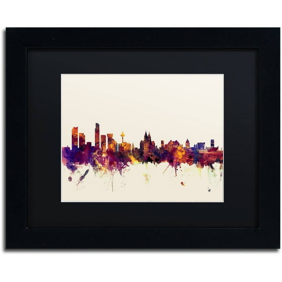 Trademark Fine Art "Liverpool England Skyline" Canvas Art by Michael Tompsett, Black Matte, Black Frame