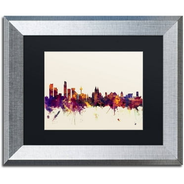 Trademark Fine Art "Liverpool England Skyline" Canvas Art by Michael Tompsett, Black Matte, Silver Frame
