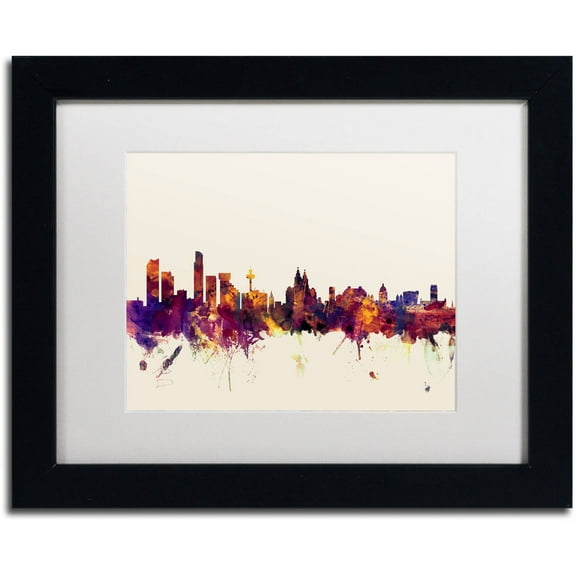 Trademark Fine Art "Liverpool England Skyline" Canvas Art by Michael Tompsett, White Matte, Black Frame