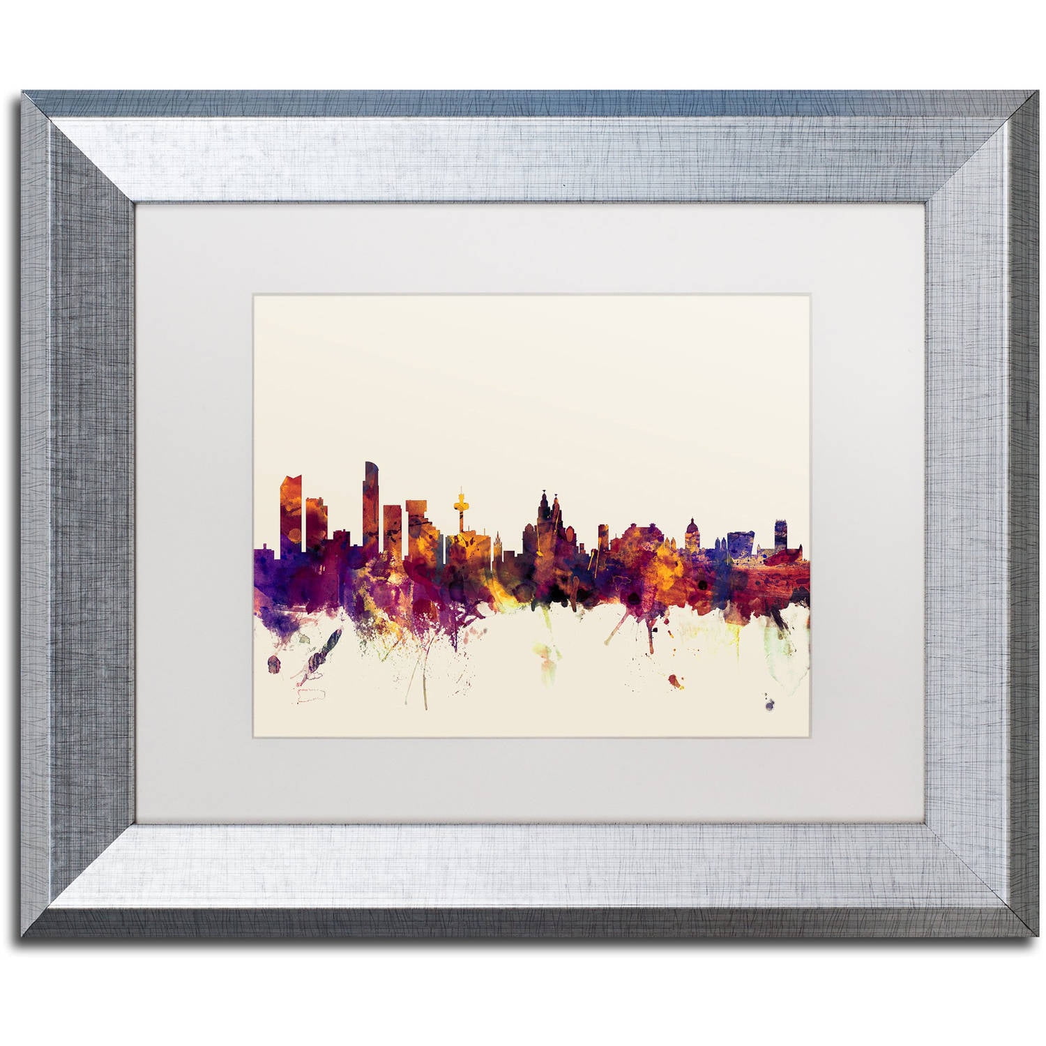 Trademark Fine Art "Liverpool England Skyline" Canvas Art by Michael Tompsett, White Matte, Silver Frame