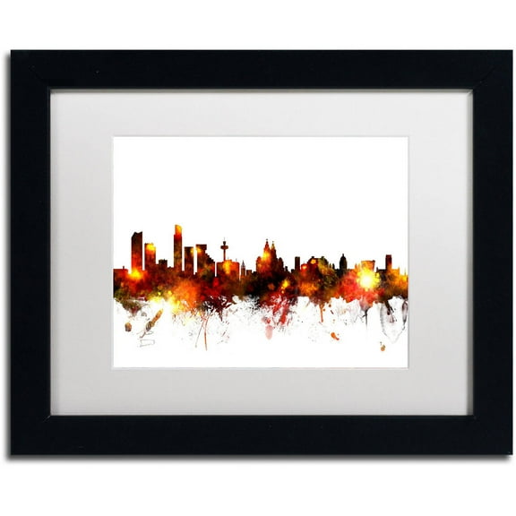 Trademark Fine Art "Liverpool England Skyline Red" Canvas Art by Michael Tompsett, White Matte, Black Frame