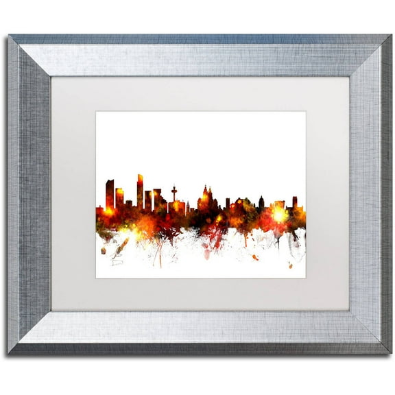 Trademark Fine Art "Liverpool England Skyline Red" Canvas Art by Michael Tompsett, White Matte, Silver Frame