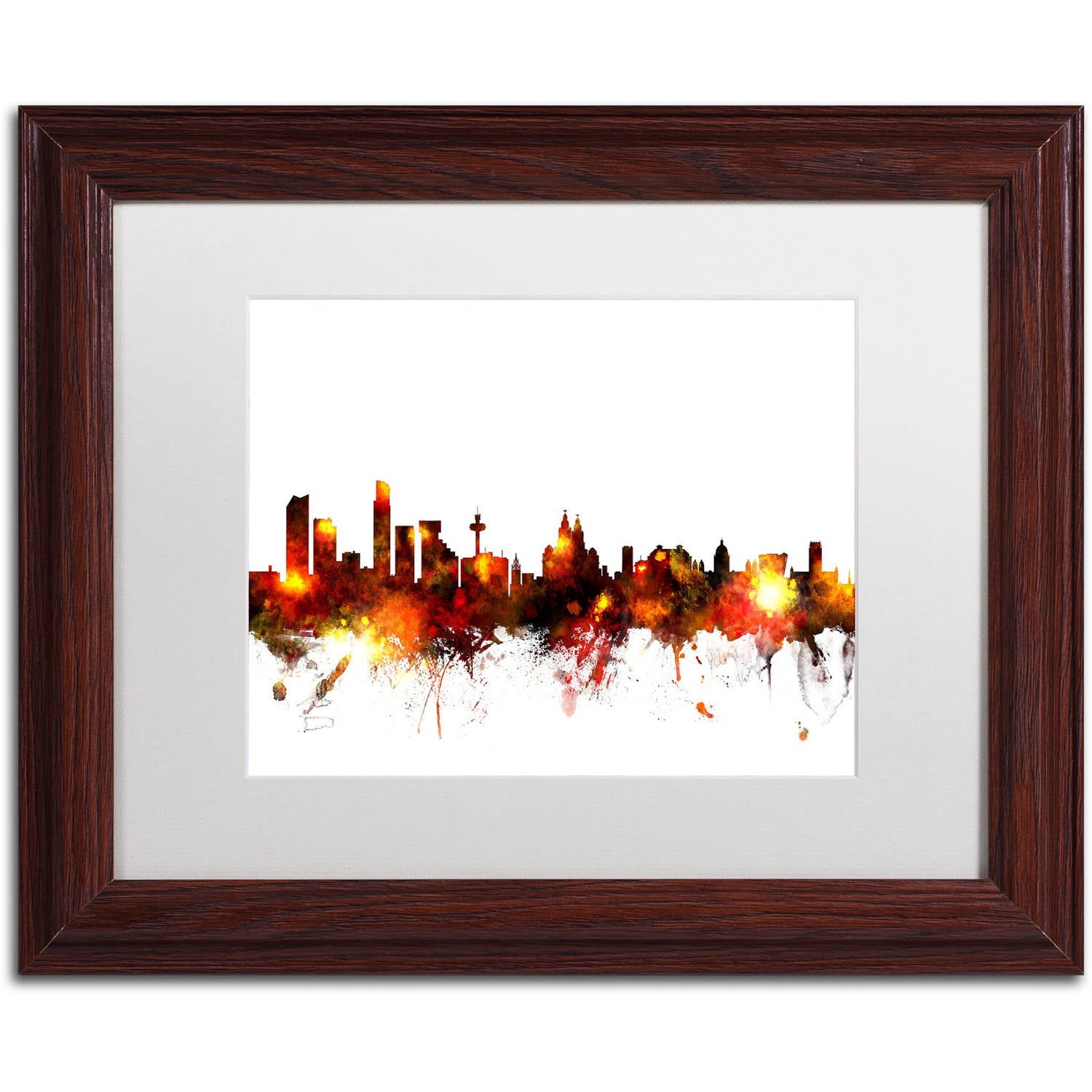 Trademark Fine Art "Liverpool England Skyline Red" Canvas Art by Michael Tompsett, White Matte, Wood Frame