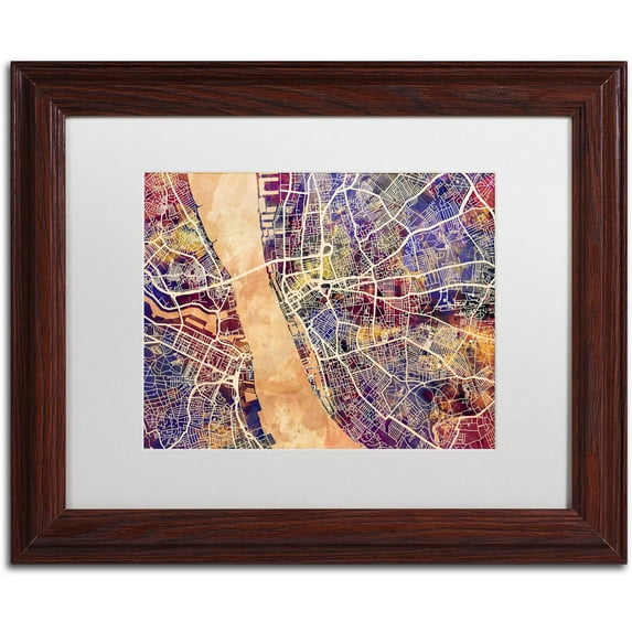 Trademark Fine Art "Liverpool England Street Map 2" Canvas Art by Michael Tompsett, White Matte, Wood Frame
