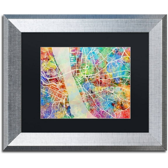 Trademark Fine Art "Liverpool England Street Map" Canvas Art by Michael Tompsett, Black Matte, Silver Frame