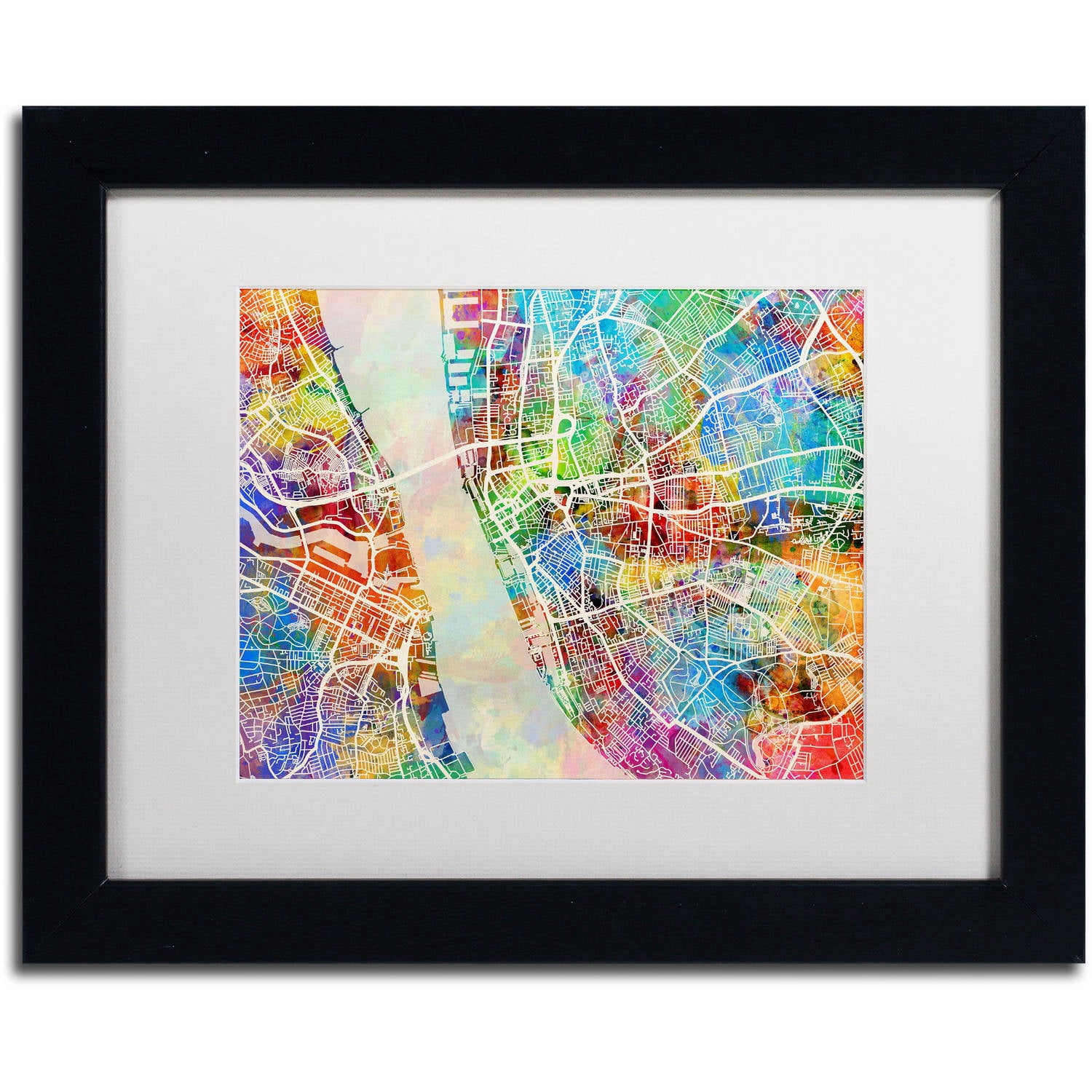 Trademark Fine Art "Liverpool England Street Map" Canvas Art by Michael Tompsett, White Matte, Black Frame