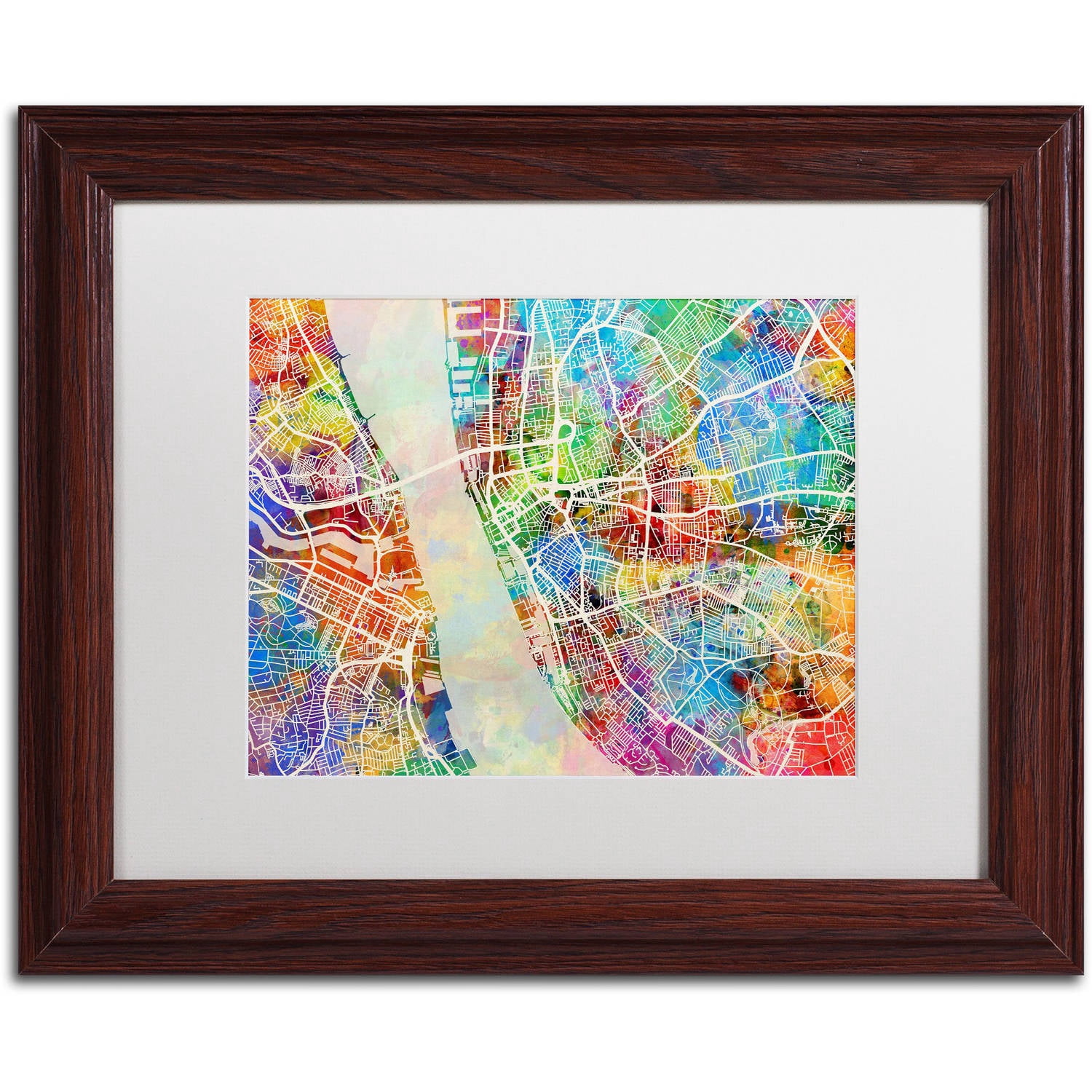 Trademark Fine Art "Liverpool England Street Map" Canvas Art by Michael Tompsett, White Matte, Wood Frame
