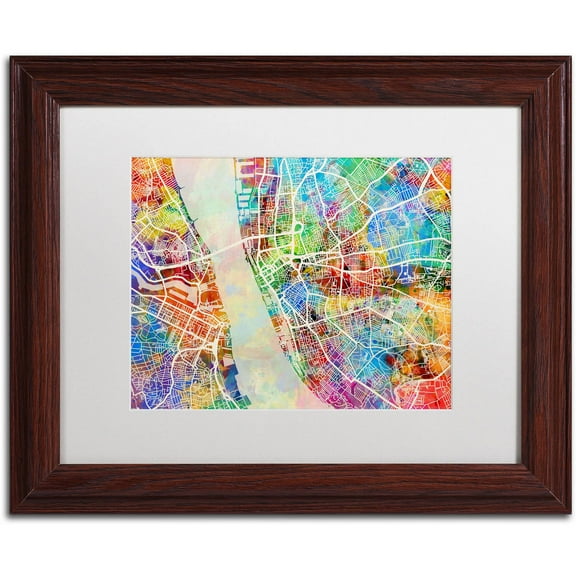 Trademark Fine Art "Liverpool England Street Map" Canvas Art by Michael Tompsett, White Matte, Wood Frame
