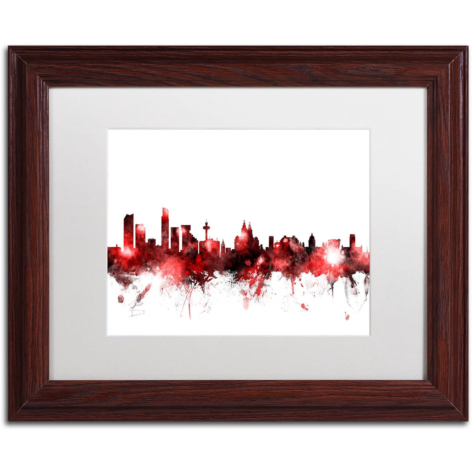 Trademark Fine Art "Liverpool Skyline Red 2" Canvas Art by Michael Tompsett, White Matte, Wood Frame