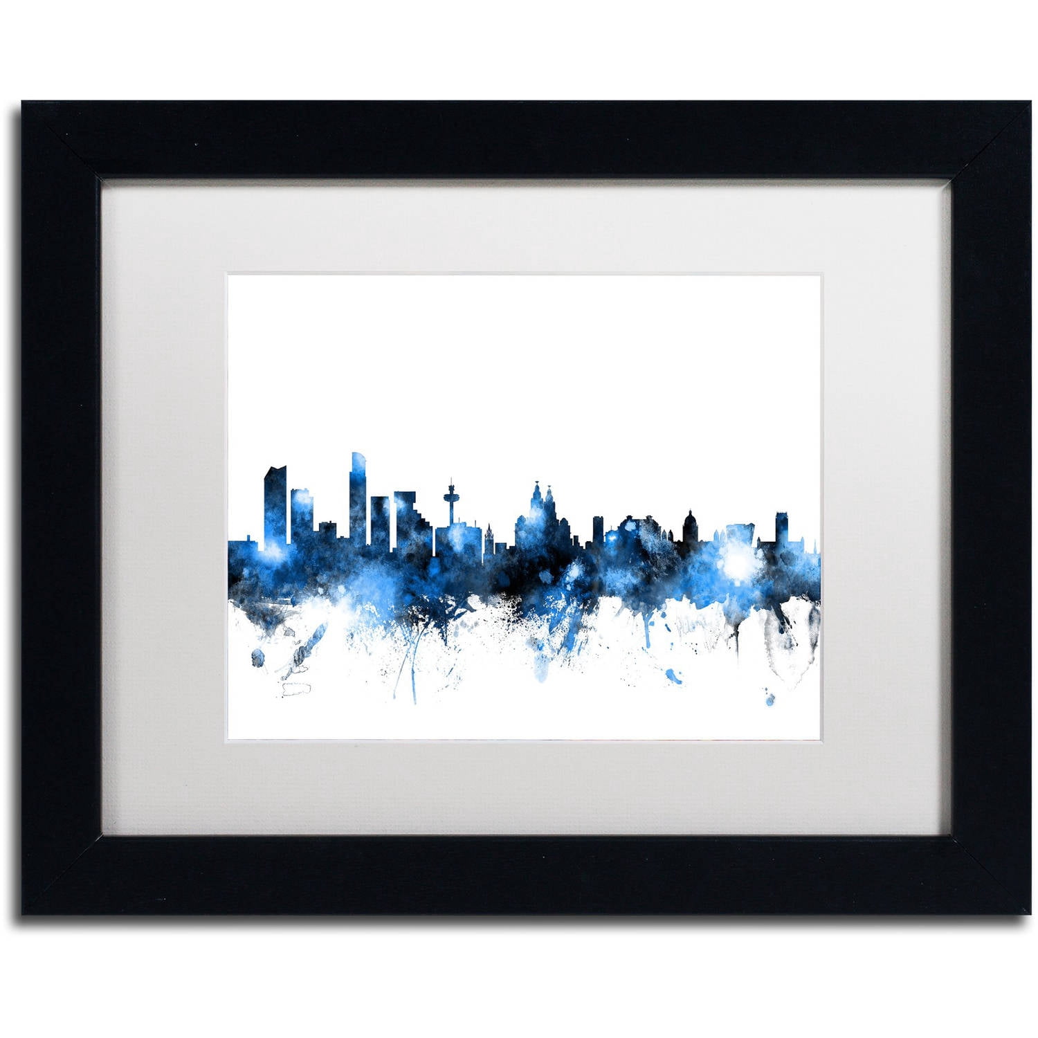 Trademark Fine Art "Liverpool Skyline White" Canvas Art by Michael Tompsett, White Matte, Black Frame
