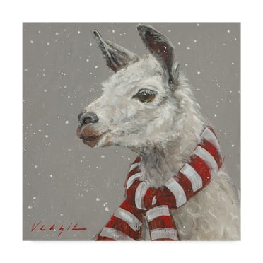 Trademark Fine Art 'Llama With Red And White Scarf' Canvas Art by Mary Miller Veazie